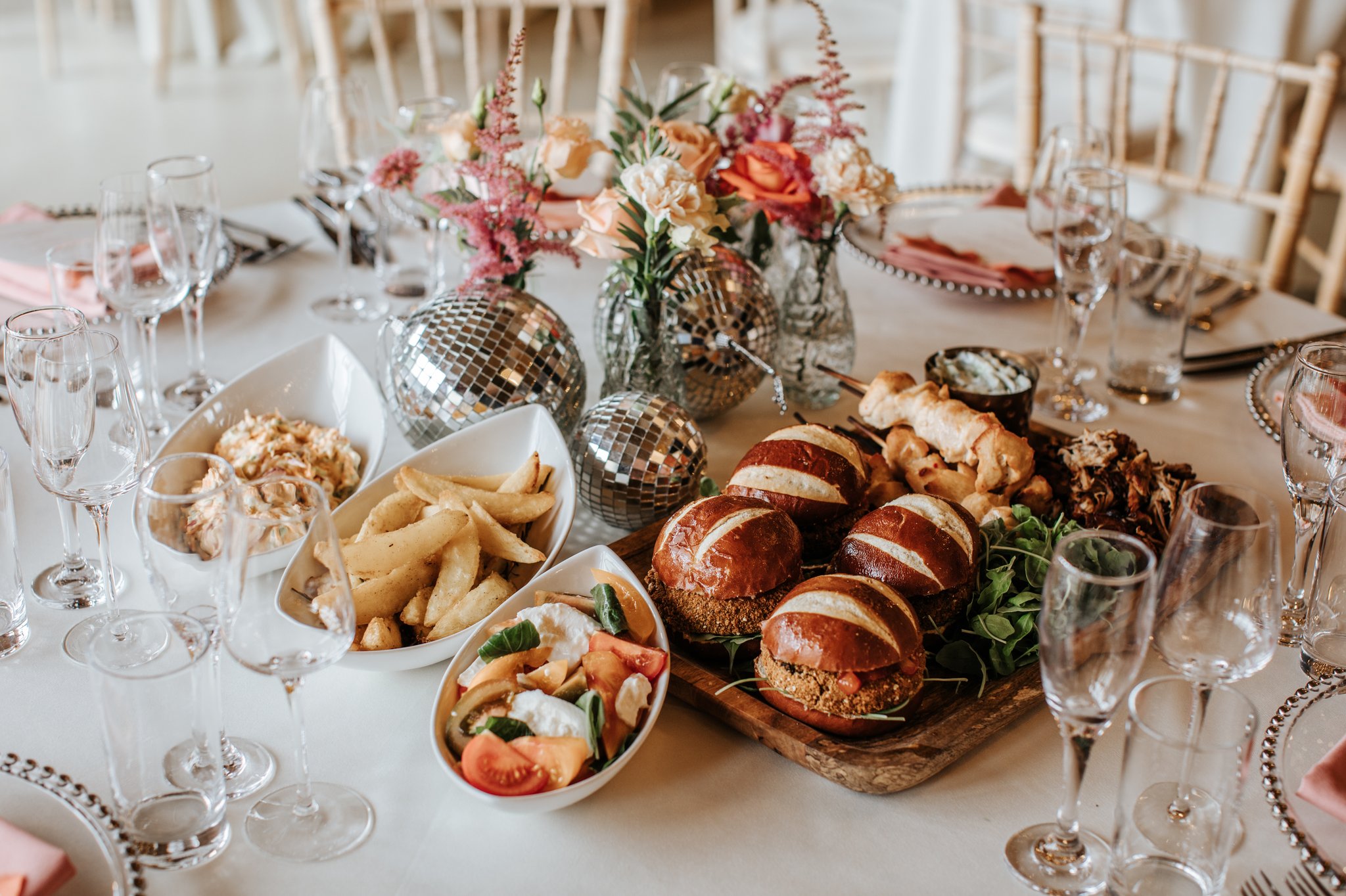 Wedding breakfast table with grazing catering