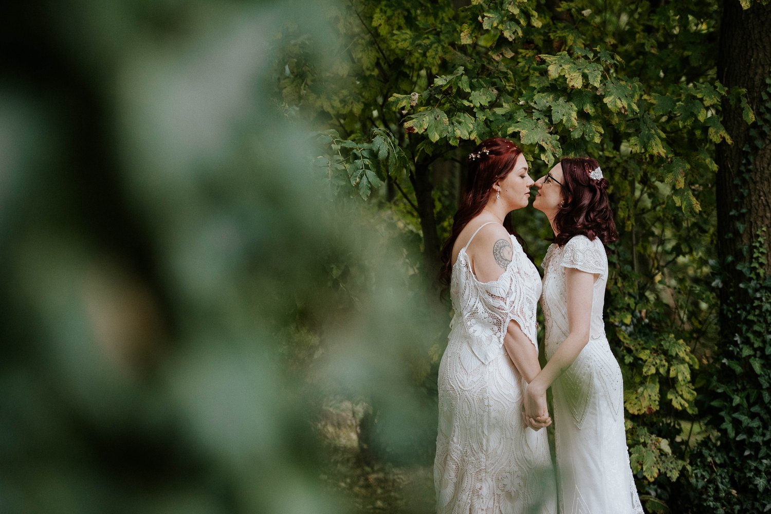 A couple sharing an intimiate moment outside